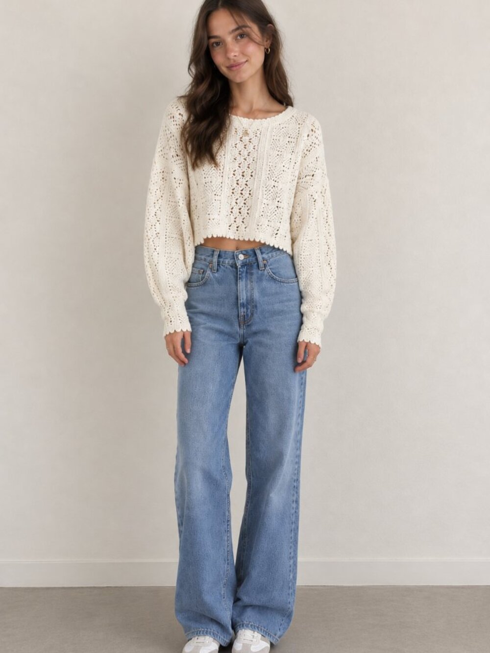 White Thick Crocheted Sweater Top